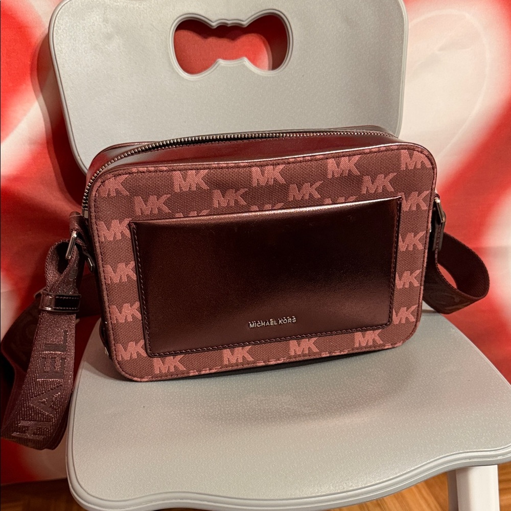 Michael Kors Rose Pink and Burgundy MK Logo Crossbody Bag